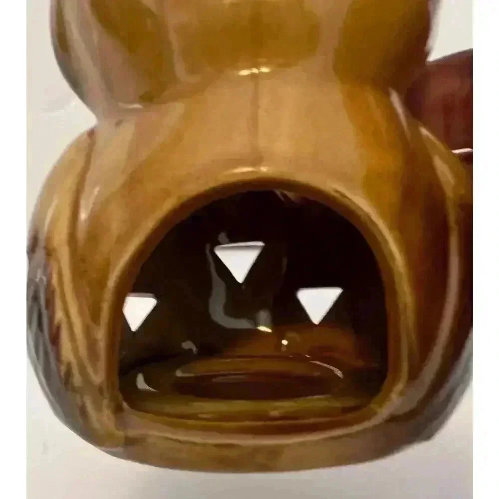 Happy Harvest Glazed Ceramic Owl Tea Light Candle Holder 4" - Picture 5 of 6